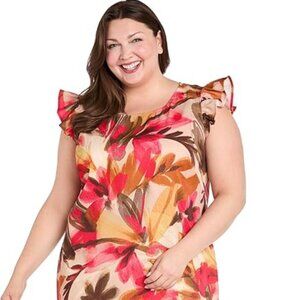 🆕 NWT R&M Richards Plus Size Coral Floral Dress 🌸 Ruffle Sleeve Church Wedding